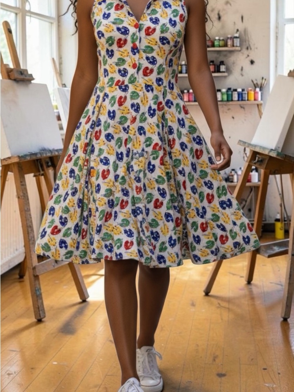 VINTAGE Bernie Dexter Colorful Palette Print Dress Size XL-2XL Rare Print.